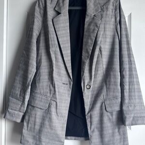 Wayf Black and Gray Plaid Tailored Blazer
